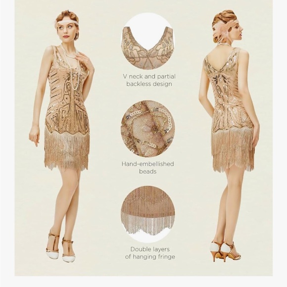 1920s-Inspired Sequined Fringe Midi Dress XS - Picture 3 of 15